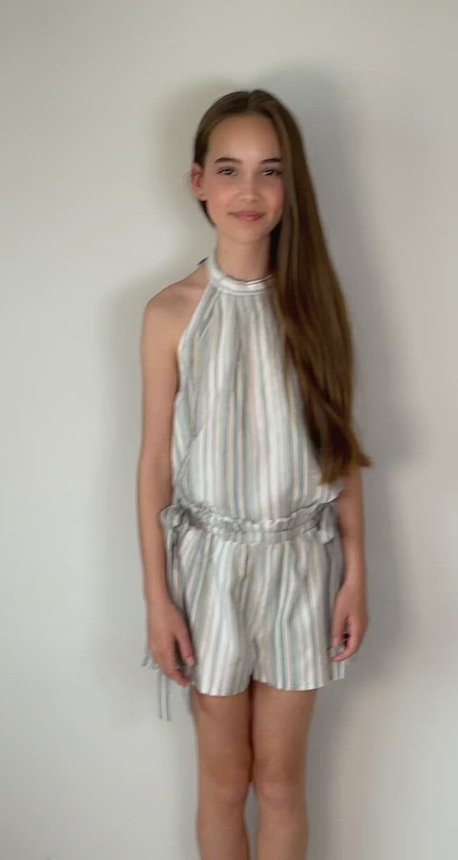 Maude Playsuit in Striped Crinkle Viscose