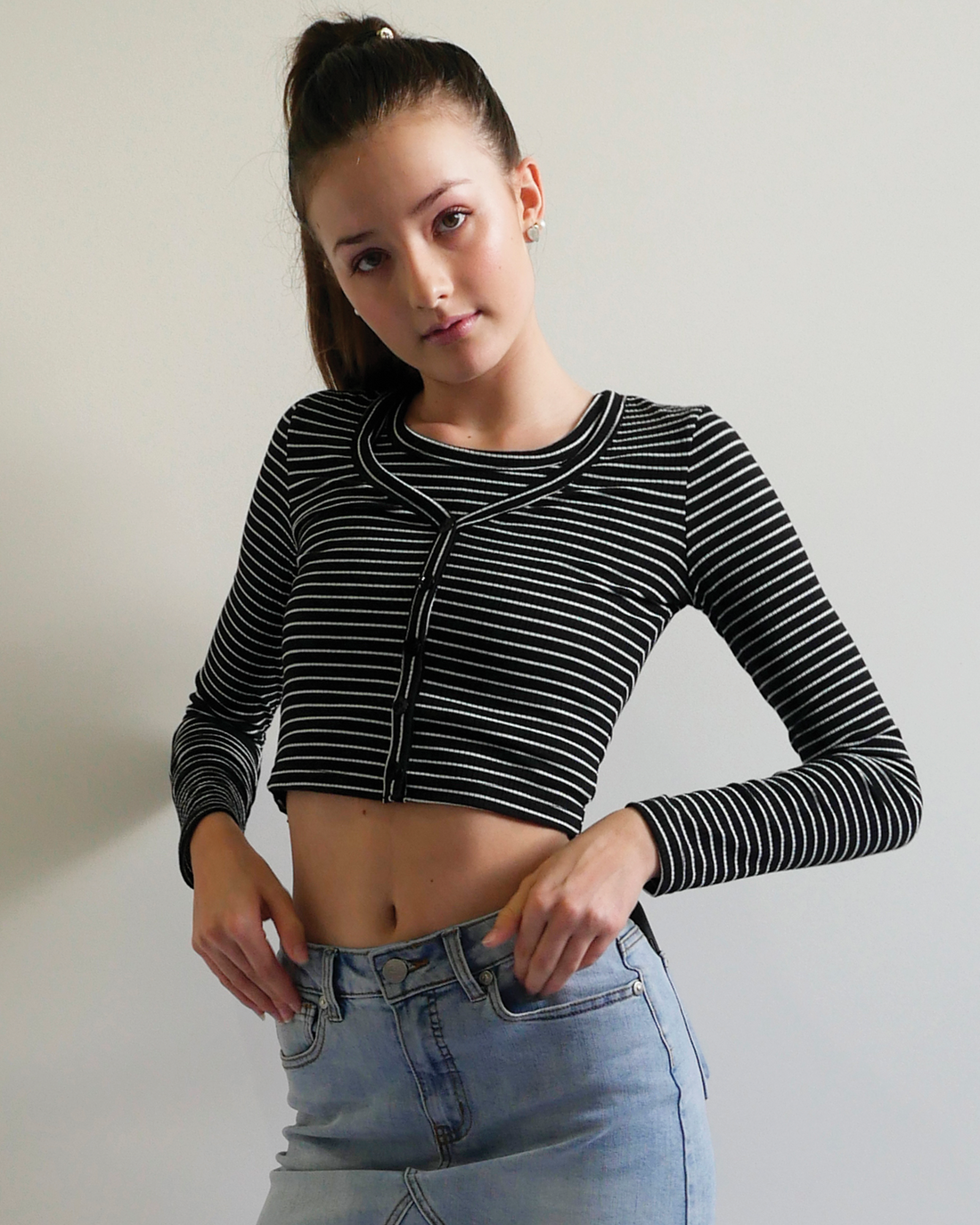 Lisa Crop Top - Midnight Black/White Stripes