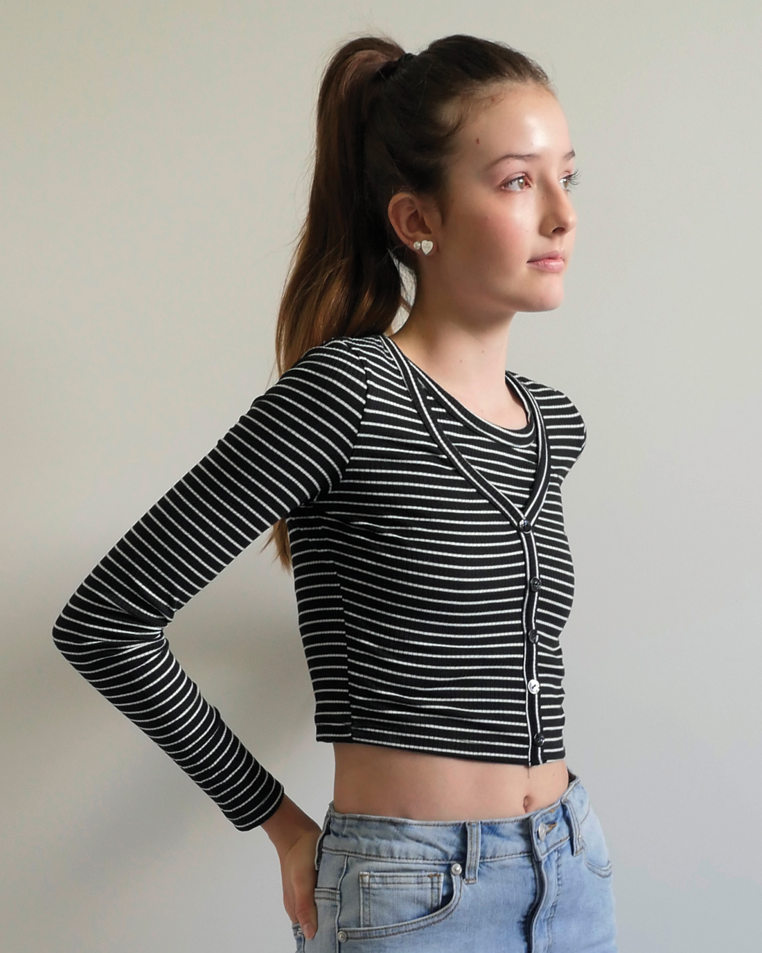 Lisa Crop Top - Midnight Black/White Stripes